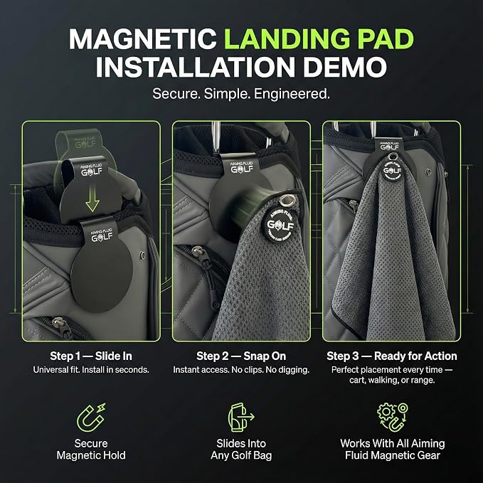 Magnetic Golf Towel & Landing Pad Bundle – Premium Microfiber Waffle Weave | Light-Duty Magnet | 3-Stage Cleaning System Universal Magnetic Docking Pad | 16"×24" Towel – Grey (Blue)