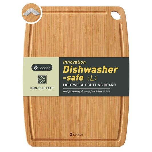 Lightweight Durable Bamboo Cutting Board with Non-Slip Feet, Non Toxic Wooden Cutting Board for Kitchen Heat-Resistant Chopping & Charcuterie Board with Juice Groove Kitchen Essentials for Meat