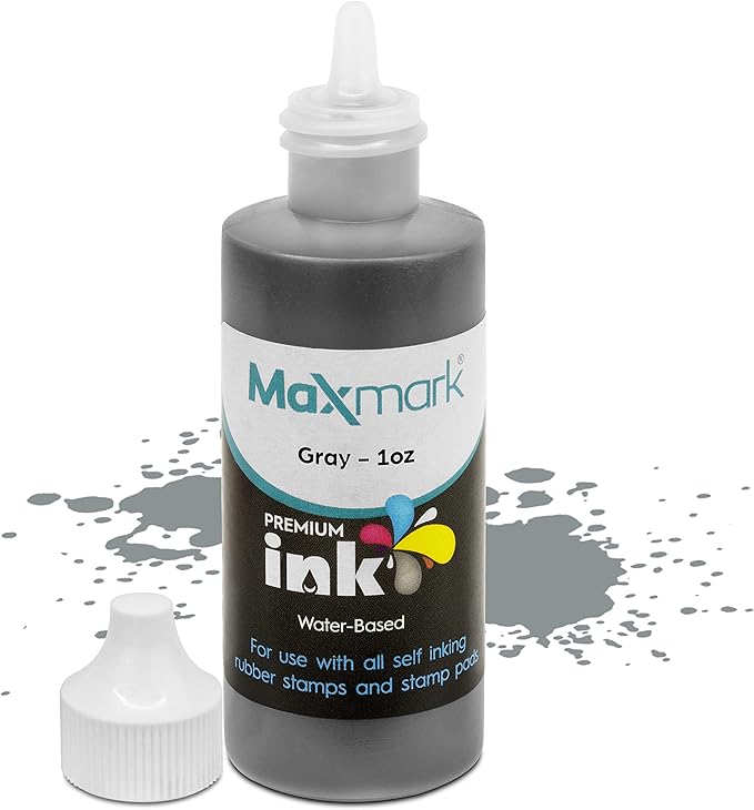 MaxMark Premium Refill Ink for self Inking Stamps and Stamp Pads, Gray Color - 1 oz.