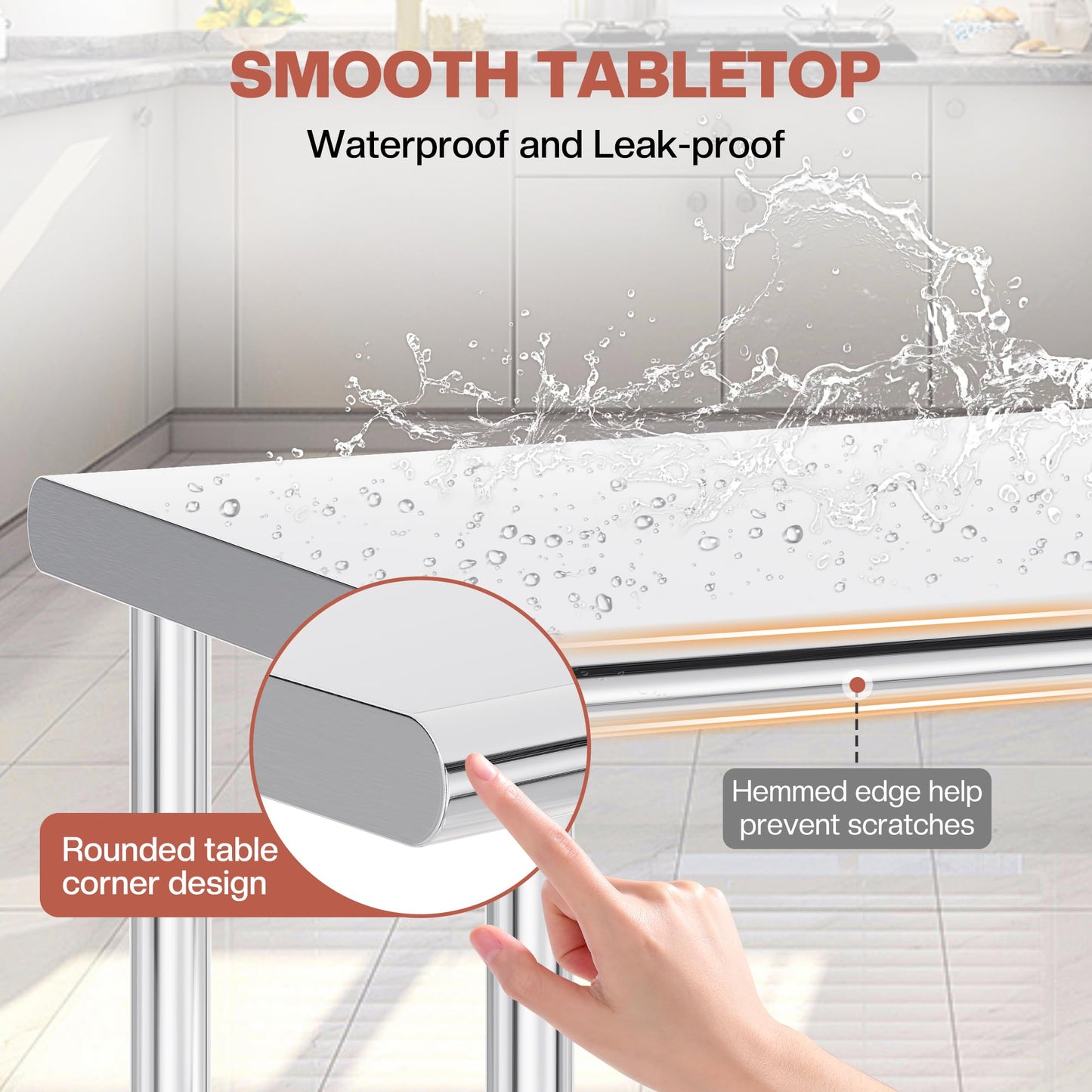 Jocisland 30" x 72" Stainless Steel Table for Prep & Work, Food-Grade Stainless Steel Adjustable Under Shelf and Feet, for Commercial Kitchen, Restaurant, Hotel, Garage