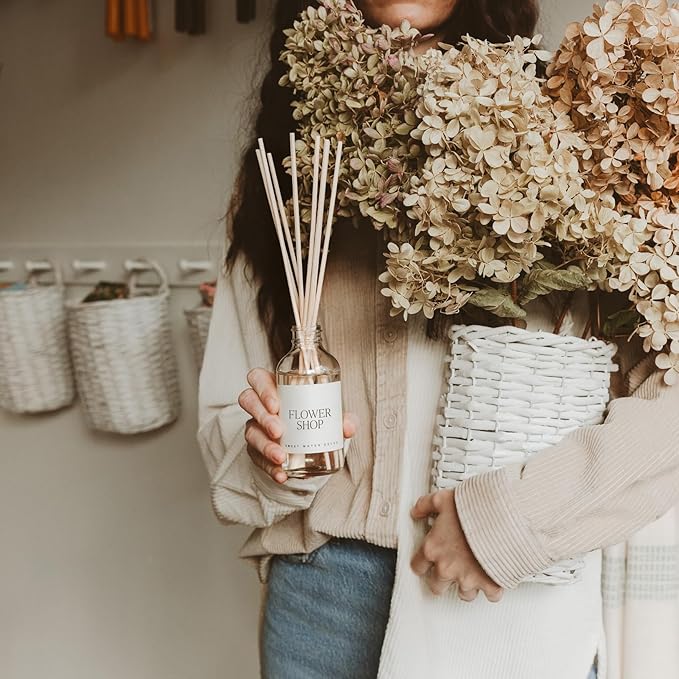 Sweet Water Decor Reed Diffusers for Home - Reed Diffuser for Bathroom with Pink Peppercorn Scent - Reed Oil Diffuser Non Toxic & Cruelty Free Jasmine Bergamot & Rose Scented - Flower Shop 3.5oz