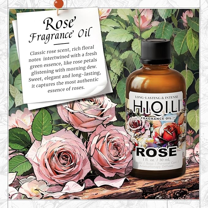 HIQILI Rose Fragrance Oil for Candle & Soap Making, Essential Oil for Diffuser, Floral Scents, Add to Laundry Dryer Balls - 1 Fl Oz