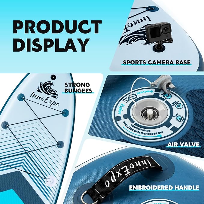 InnoExpo Inflatable Stand Up Paddle Boards with Premium Accessories, Wide Stable SUP Paddle Board Design, Non-Slip Comfort Deck for Youth & Adults