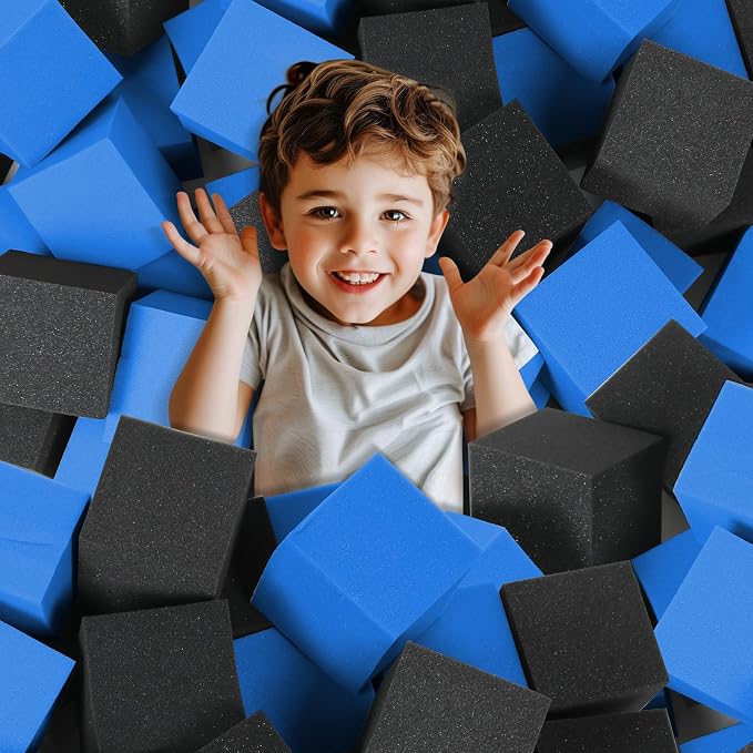 Foam Pit Cubes, 24 PCS 5 Inches Gymnastics Foam Blocks Trampoline Blocks, Multi-Sport Protective Padding for Gymnastics, Trampoline, Parkour, Skate Parks & BMX - Black & Dark Blue