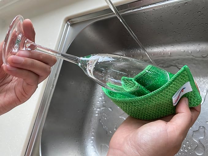16 Pack Microfiber Scrub Dish Cleaning Cloth, Non-Scratch, Reusable & Durable for Pan Pot Dish Cooktop Stovetop Counter Kitchen Household, Machine Washable, 6 x 6 Inch, Orange & Green Assorted