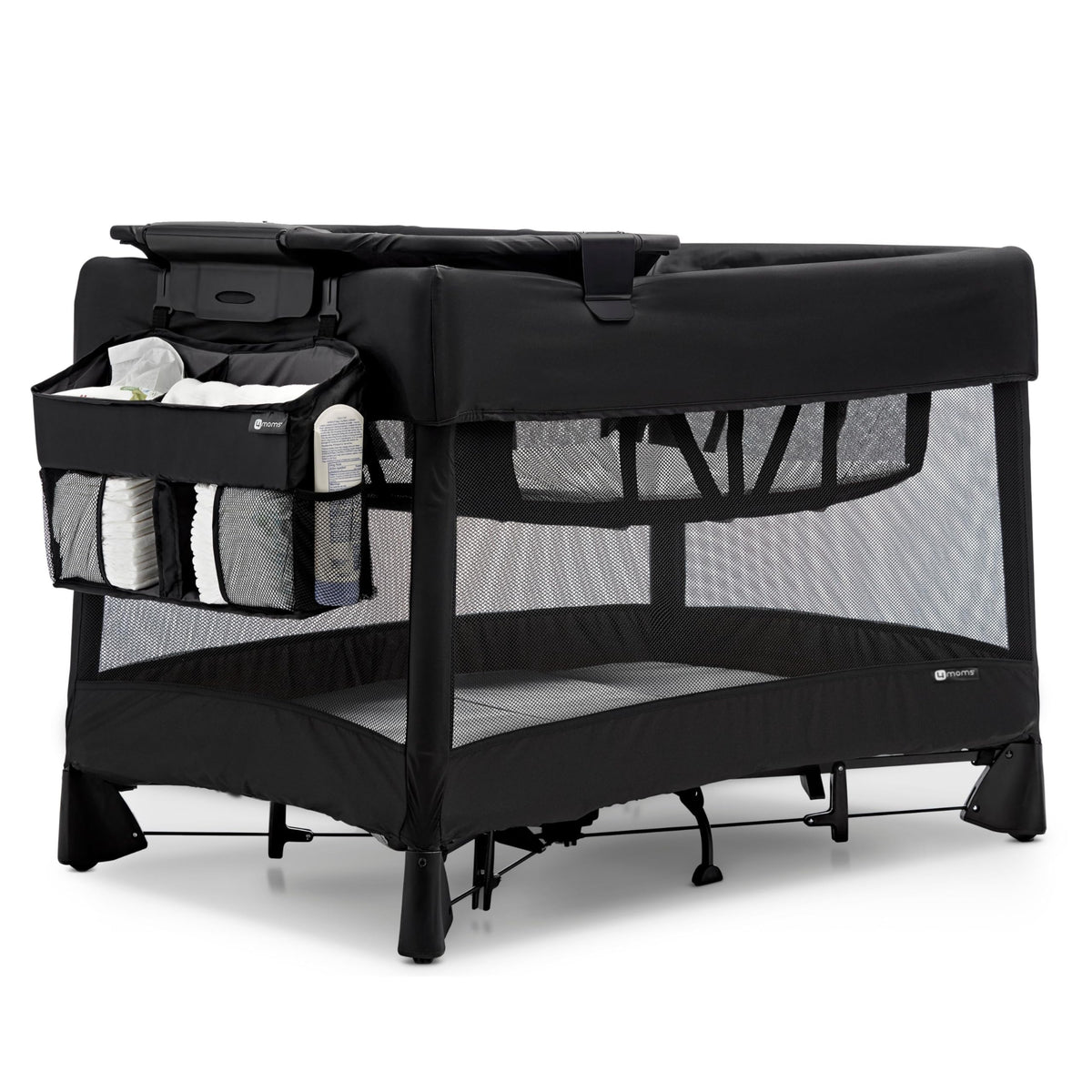4moms Breeze Playard Diaper Caddy, Storage for Diapers, Baby Wipes, and Organization, Black