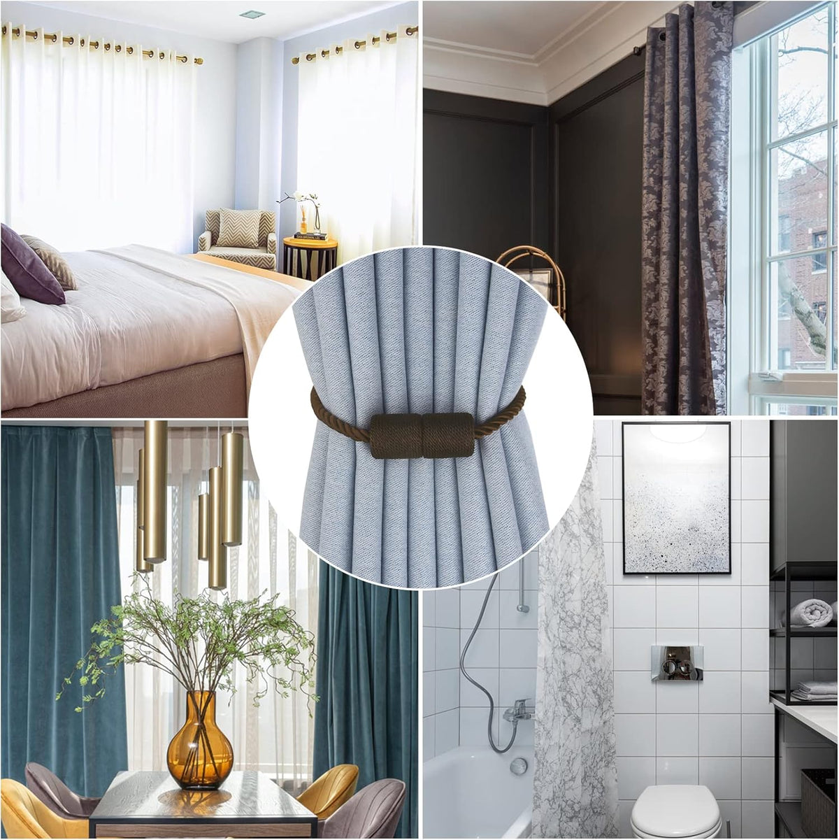 Magnetic Curtain Tiebacks 6 Pack Coffee Curtain Rope Tieback Curtain Holders for Drapes Modern Tie Backs Decorative Curtain Holdbacks