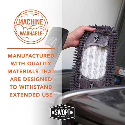 SWOPT 18” Microfiber Dust Mop + 60" Steel Handle, Combo — Includes Additional 18” Microfiber Refill, Machine Washable — Dust Mop Head with Long Handle Interchangeable with All SWOPT Cleaning Products