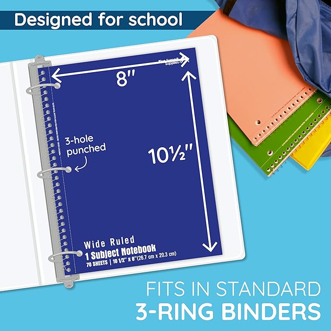 Blue Summit Blue Wide Ruled Spiral Notebooks Bulk, 1 Subject Spiral Notebook Wide Ruled, Paper School Bulk Notebooks, 48 Pack