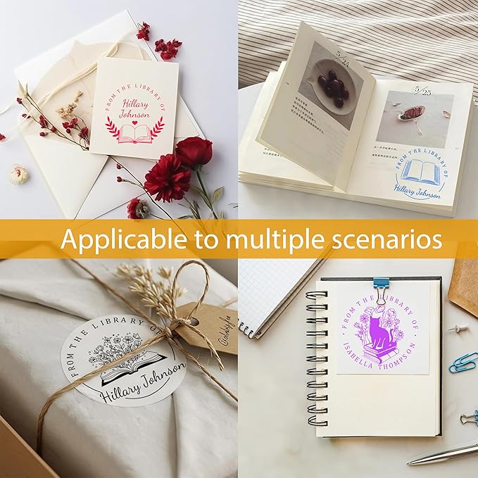 Customized Stamp Self Inking with Personalized Logo&Text Reusable Business Stamp for Book Lovers Teachers Librarians Ideal Gift for Birthday Holidays
