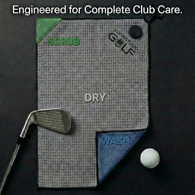 Magnetic Towel Club Glove Gear - 3 Stage Cleaning System- Microfiber Rag with Magnet for Golfcart Bags for Men and Women Black, 16" x 40" The 40