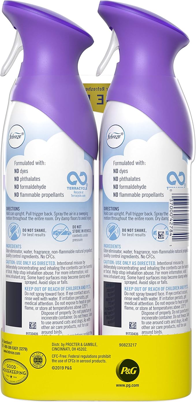 Febreze Air Odor-Eliminating Air Freshener, Lilac & Violet, 2 Ct, 8.8 Fl Oz Each (17.6 oz Total)