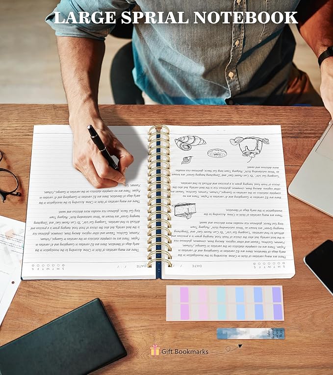 Spiral Notebook Journal, 360 Pages College Ruled Notebooks, Lined Thick Journals for Women Men,B5 Big Spiral Notebooks with 100GSM Paper, Spiral Bound Journal for Writing Work School Blue 7.6"×10"