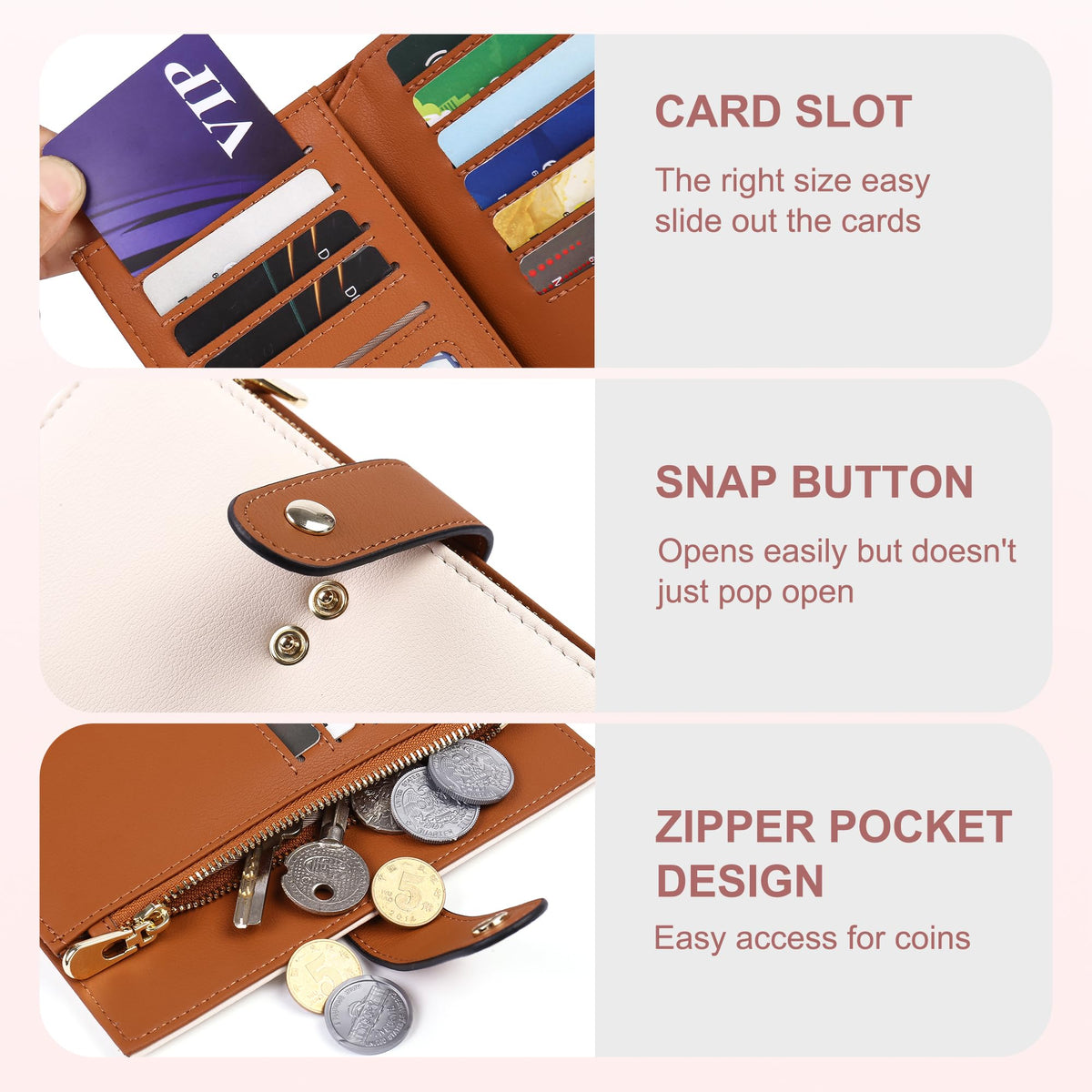 yiijay Women's Wallets RFID Blocking Leather Trifold Clutch Wallet Credit Card Holder Ladies Travel Wallet Purse with Pen Holder