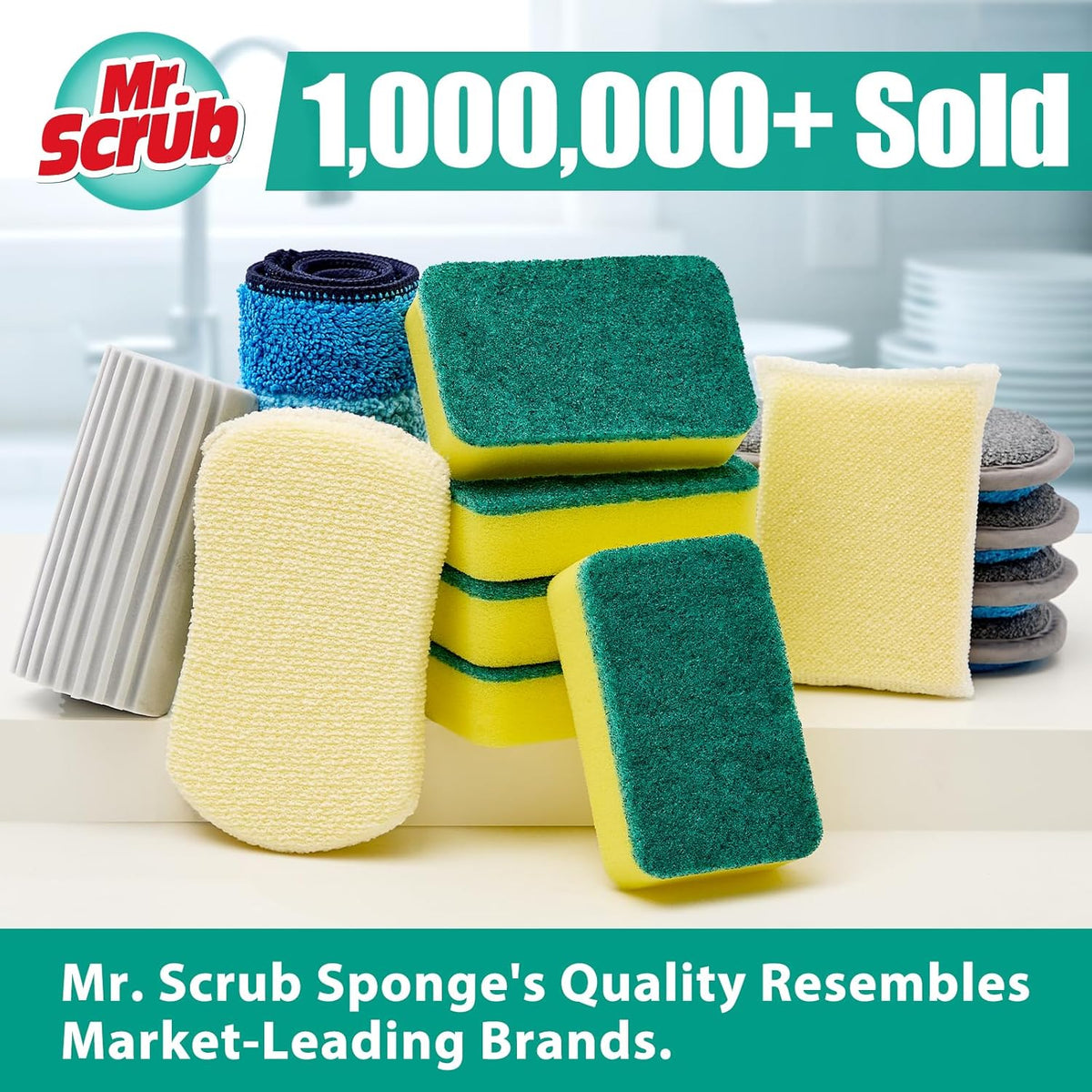 Sponges Kitchen Scrub Dish Sponge Scouring Pad, 48 Pack Cleaning Brush Scrubber Supplies for Soap, Dishwashing Dinnerware Sets Pan Pot Towels Cloth Rags Holder Glass Dishwasher Sink Bathroom