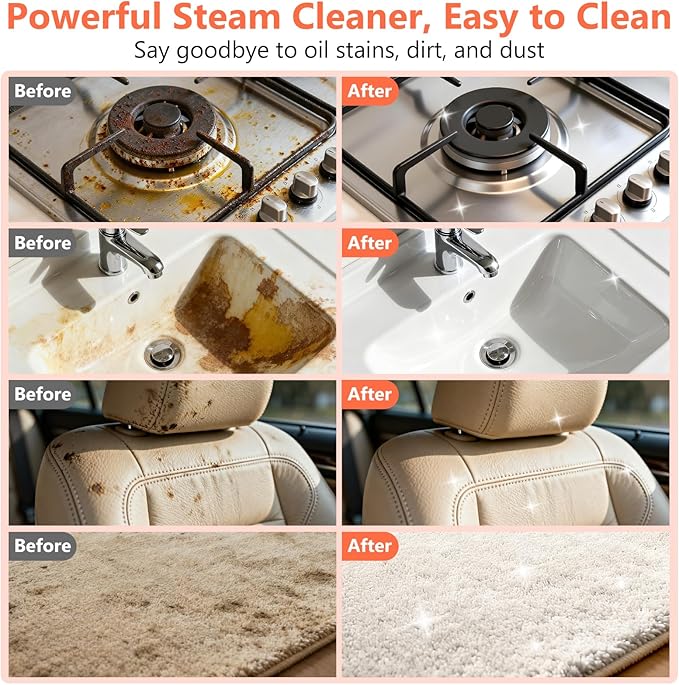 Steam Cleaner, Portable Steamer for Cleaning with 16pcs Accessories, 6-Level Adjustable, 15s Heat-Up, Handheld Steam Cleaner for Home for Tile, Grease, Dirt, Grout, Car Detailing, Orange