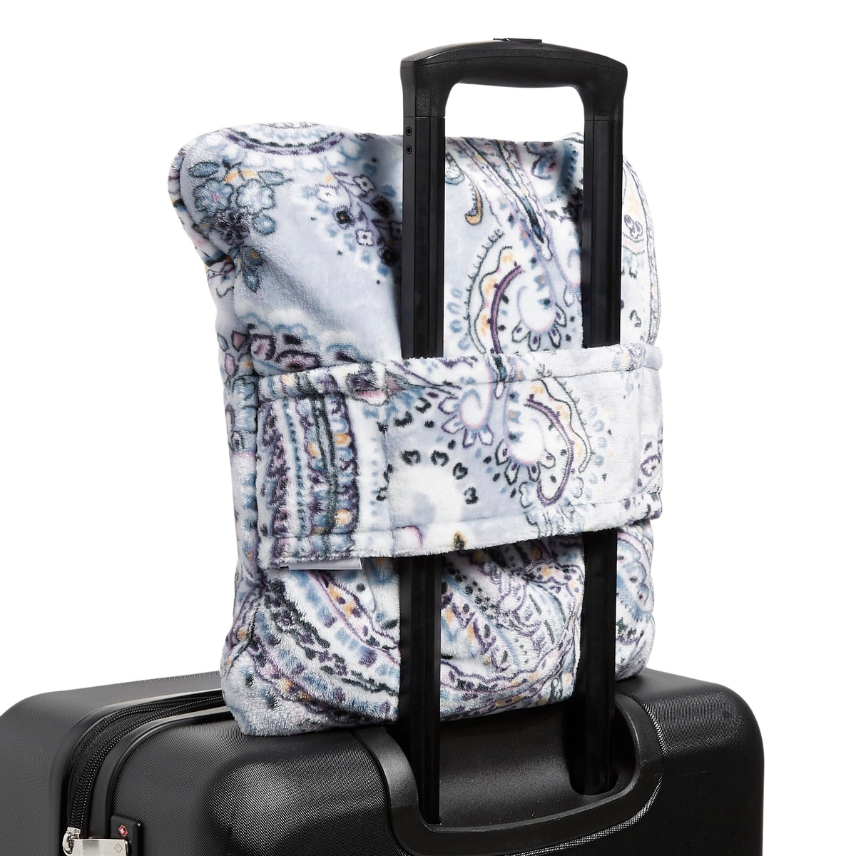 Vera Bradley Fleece Travel Blanket with Trolley Sleeve, Soft Sky Paisley