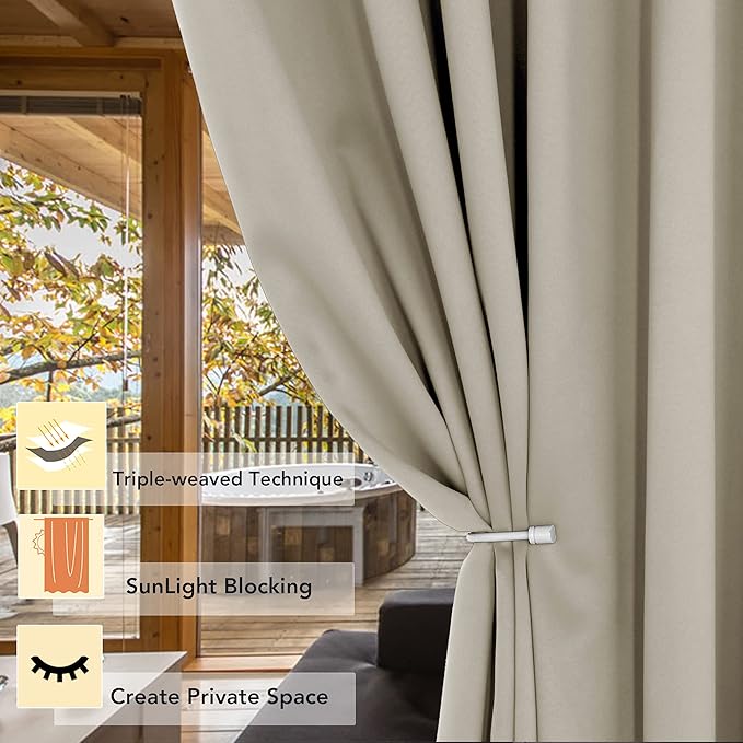 BONZER Room Divider Blackout Curtain Wide Room Darkening Total Privacy Wall Noise Reducing for Bedroom, 96L x 70W Inch (8L x 5.8W ft), 1 Panel, Cream