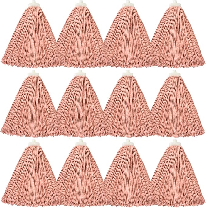 Matthew Cleaning Screw-on Heavy Duty Cotton Wet Mop Replacement Heads(Orange, Medium,12 Pack) with 2 Pack Microfiber Cloth for Residential & Commercial Floor Cleaning Use- Fit Standard American Screw