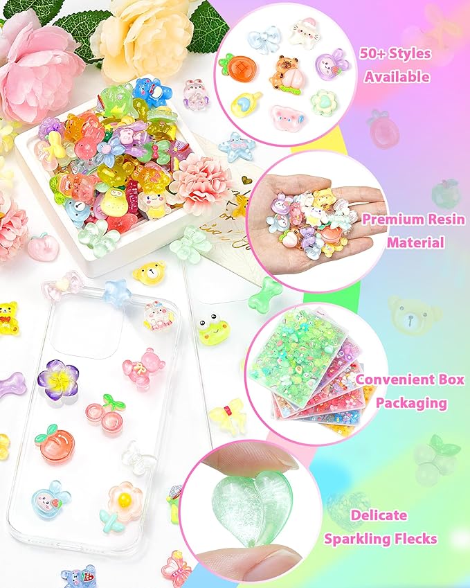 FIVEIZERO 100PCS Cute Slime Charms Bulk Set – Kawaii Flatback Resin Charms for Crafts, Mini Decoden Acrylic Embellishments for Phone Junk Cases, Scrapbooking & DIY Decoration (Pink)