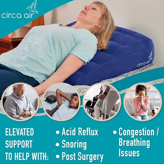 Circa Air Inflatable Triangle Pillow for Travel - Extra Wide 27", "Travel Wedge Pillow with Cover, Elevated for Sleeping, Acid Reflux, Anti Snore, GERD, Leg Elevation