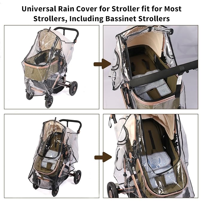 Stroller Rain Cover, Universal Rain Cover for Stroller with Waterproof Zipper, Clear Travel Weather Shield for Baby 4 Season Protection, Rainy Wind Snow Dust (XL, U-Shape Zipper)