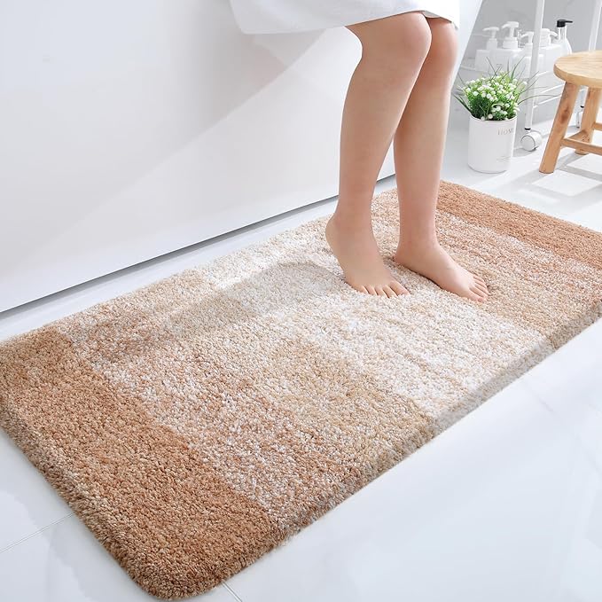 OLANLY Bathroom Runner Rugs 47x24, Extra Soft Absorbent Microfiber Bath Rugs, Rubber Backing, Quick Dry, Machine Washable Bath Mats for Bathroom Floor, Tub and Shower, Home Decor Accessories, Beige