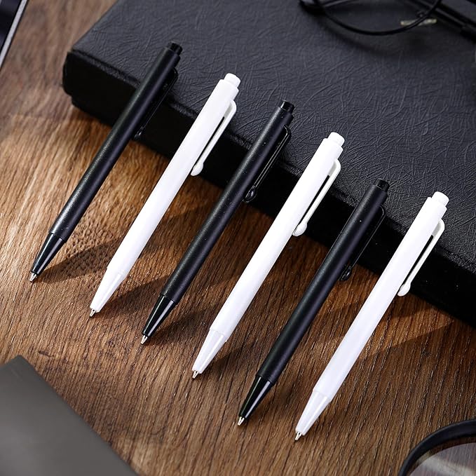 Geyoga 200 Pcs 4'' Mini Black Pens Bulk 0.7 mm Fine Point Small Retractable Ballpoint Pens with Clip for Notebook School Office(Black and White)