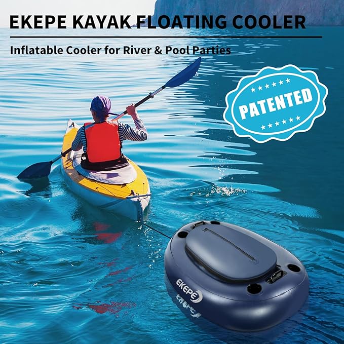 EKEPE Inflatable Kayak Floating Cooler, 40 QT - River Cooler Float with Tow Rope for Kayaking & Boating, Heavy Duty PVC Dry Storage Vessel Built in Four Cup Holder for Outdoor Enthusiasts