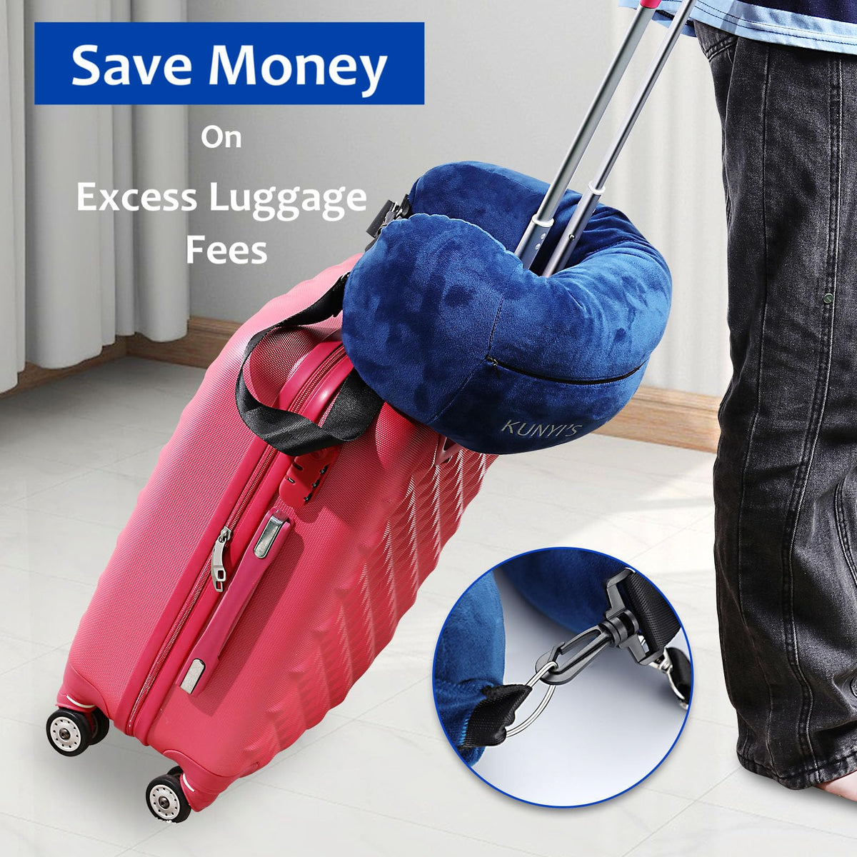 Kunyi's Travel Pillow You Stuff with Clothes As Carry-On Luggage Fits 5 Days of Travel Essentials Transformable Multifunctional Luggage Neck Pillowcase Soft Plush Stuff-able