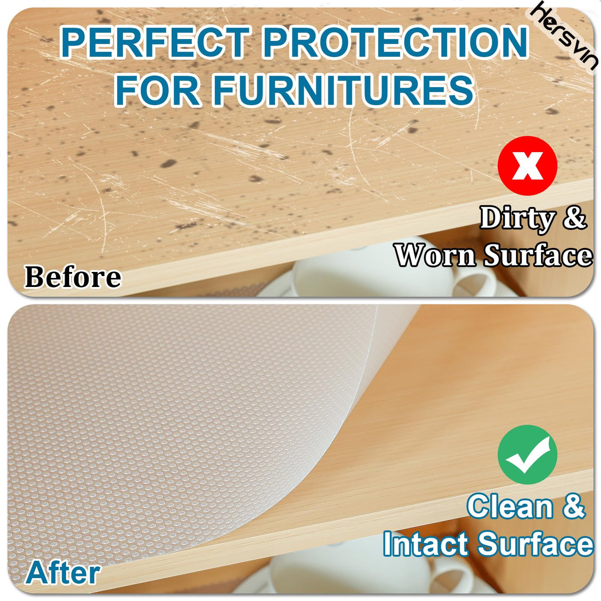 Hersvin Shelf Liners, 22in x 20ft Kitchen Drawer Mats, Non-Adhesive EVA Cupboard Protector, Cabinet Lining, Refrigerator Liner (Clear Dot, 56x610cm)