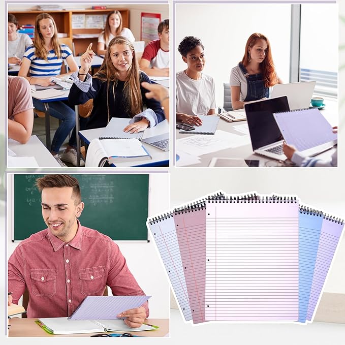10 Packs 8. 5 x 11 in Top Bound Spiral Notebook 3 Hole Punched Legal Pads with Lined Page, 50 Sheets Per Pad, Hard Cardboard Paper College Ruled Notepad for Office School (Morandi Colors)