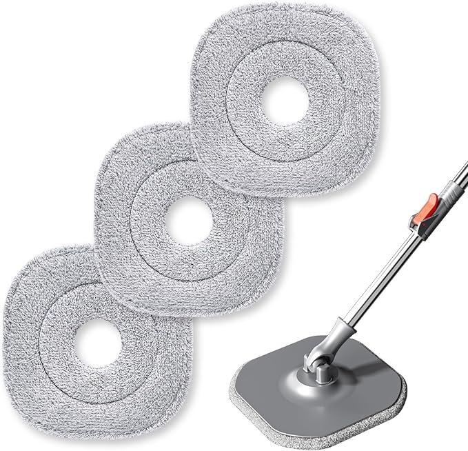9 Inch Square Microfiber Mop Pad Refill Compatible with True & Tidy Mop System and Most 9 Inch Square Spin Mops - Thickened Washable & Reusable Mop Replacement Pad for Wet Dry Mopping(3 Pack)