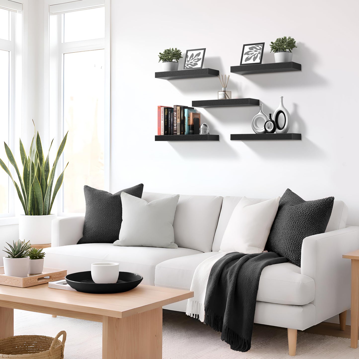 Sorbus Floating Shelves for Wall – 16 Inch Floating Shelf for Kitchen, Bedroom, Living Room, Bathroom, Home & Wall Decor - Mounted Bathroom Shelves with Invisible Brackets (Black, 3 Pack)