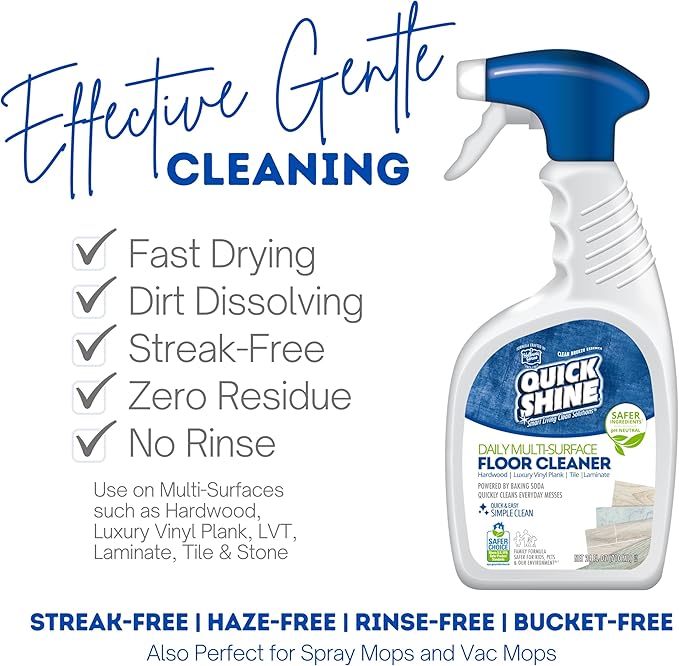 Quick Shine Multi Surface Floor Cleaner Daily Care 24oz, 6Pk | Ready to Use, Dirt Dissolving, Streak Free, No Rinse | Use on Hardwood, Laminate, Luxury Vinyl Plank LVT, Tile & Stone | Safer Choice
