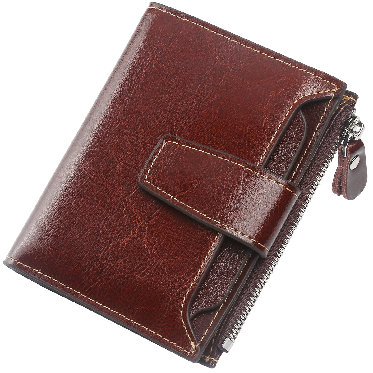 Lavemi Small Compact Women Wallet RFID Blocking Genuine Leather Bifold Purse with ID Windows(Coffee)