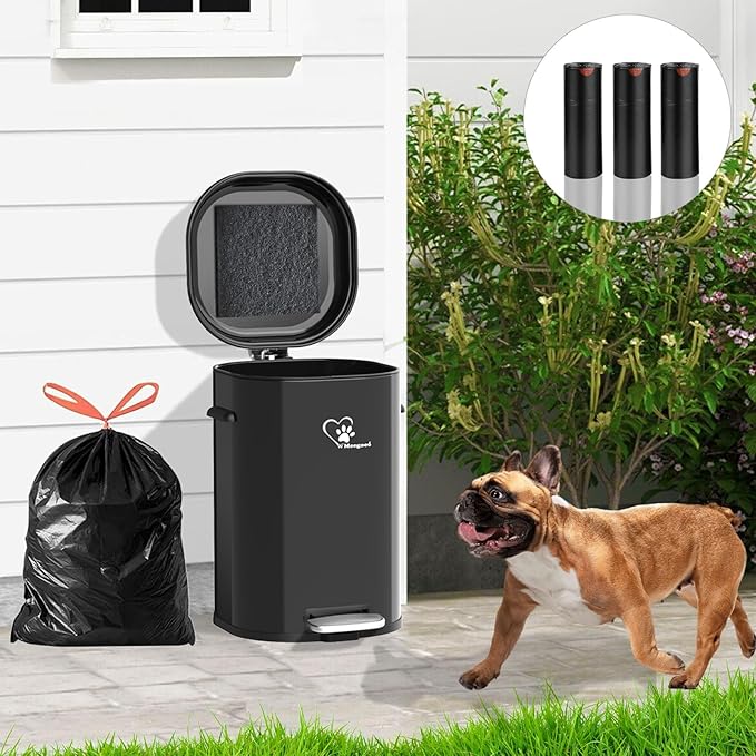 Dog Poop Trash Can Outside, Waste Bin with Lid and Removable Inner,Metal Rake Pooper Scoope,Odor Control for Indoor/Outdoor (Trash Can for Outdoors)