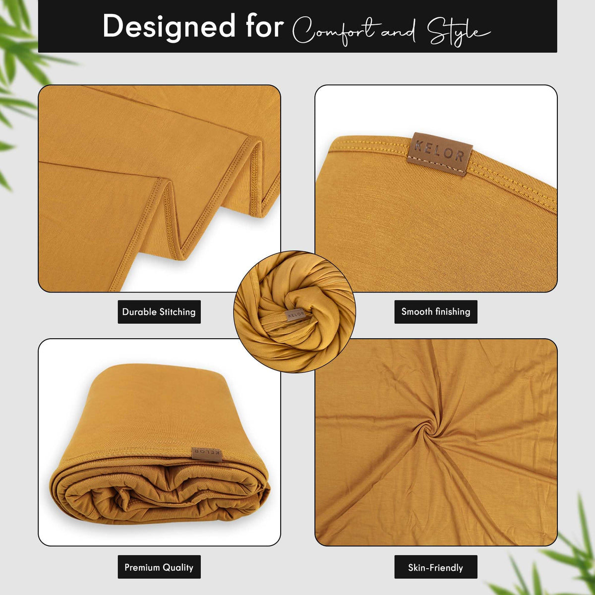K E L O R Luxury Cooling Travel Blanket - Stretchy, Lightweight Soft & Breathable Shawl Wraps for Women | Easy-Care, Perfect for Travel, Airplane Blanket or Women Shawl(Golden, Single-Sided)