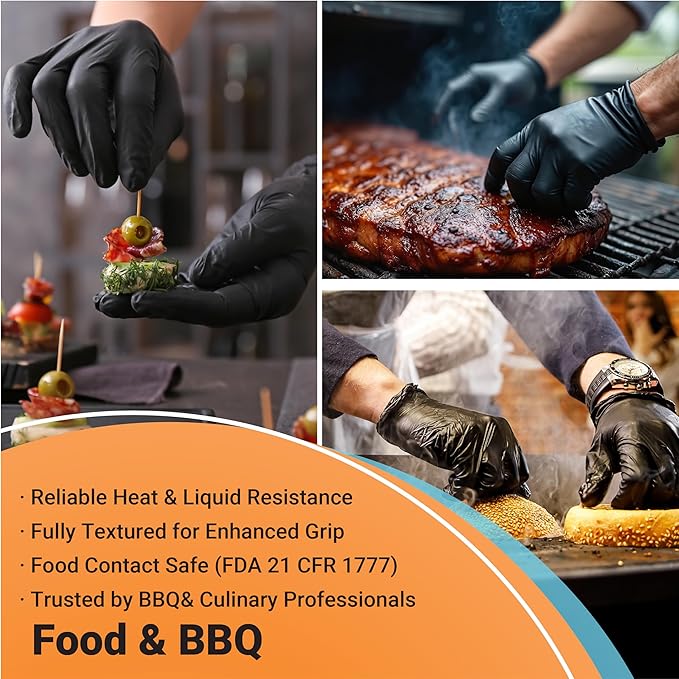 ASAP Thick Black Nitrile Gloves Disposable Latex Free - 6 Mil, Powder Free, Food Safe, Kitchen & Mechanic