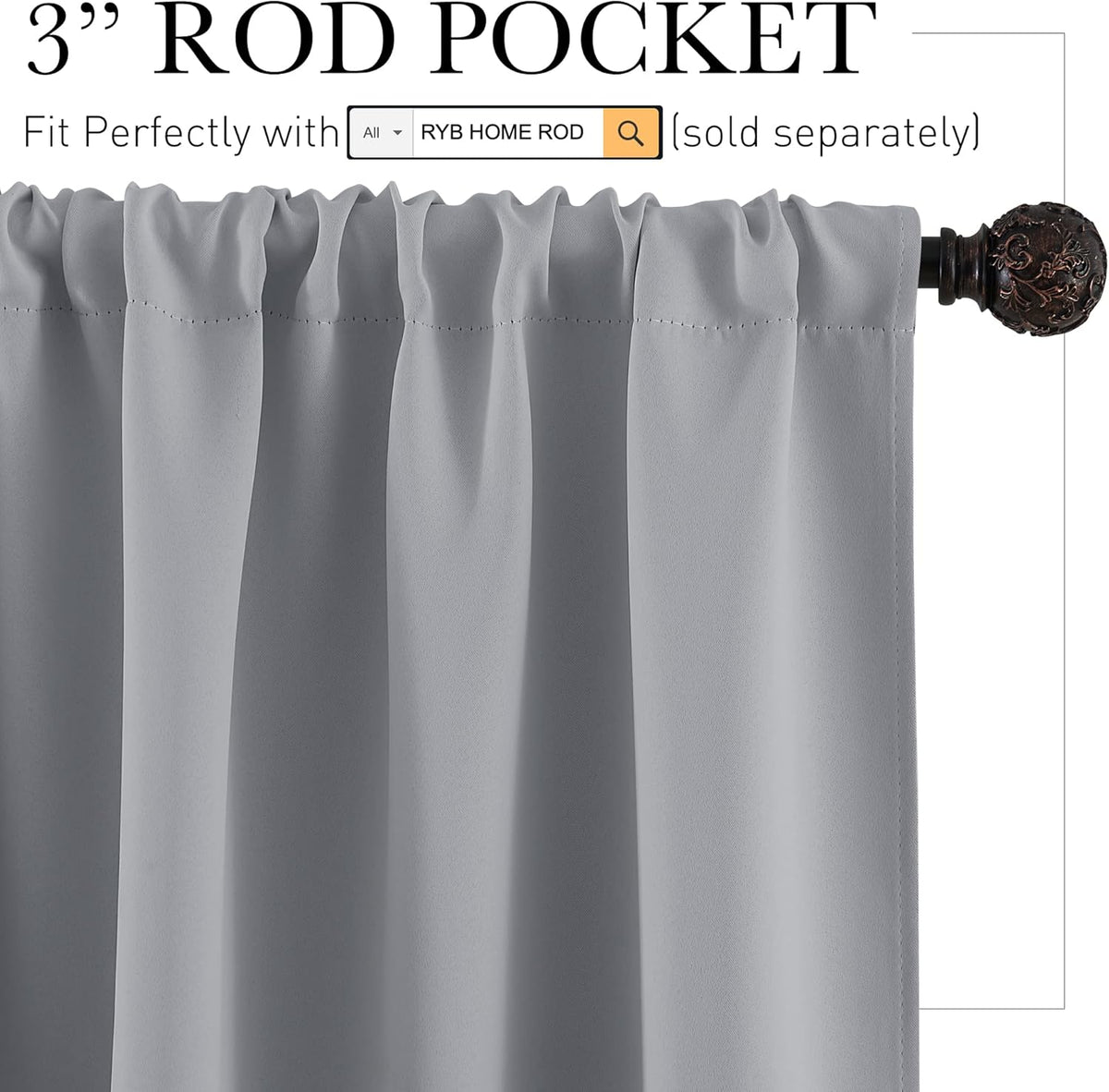 RYB HOME Large Curtains for Living Room 84 inches Length, Blackout Privacy Room Divider Curtains for Doorway Closet Basement Patio Door Bay Window, W 70 x L 84, Light Grey, 2 Panels