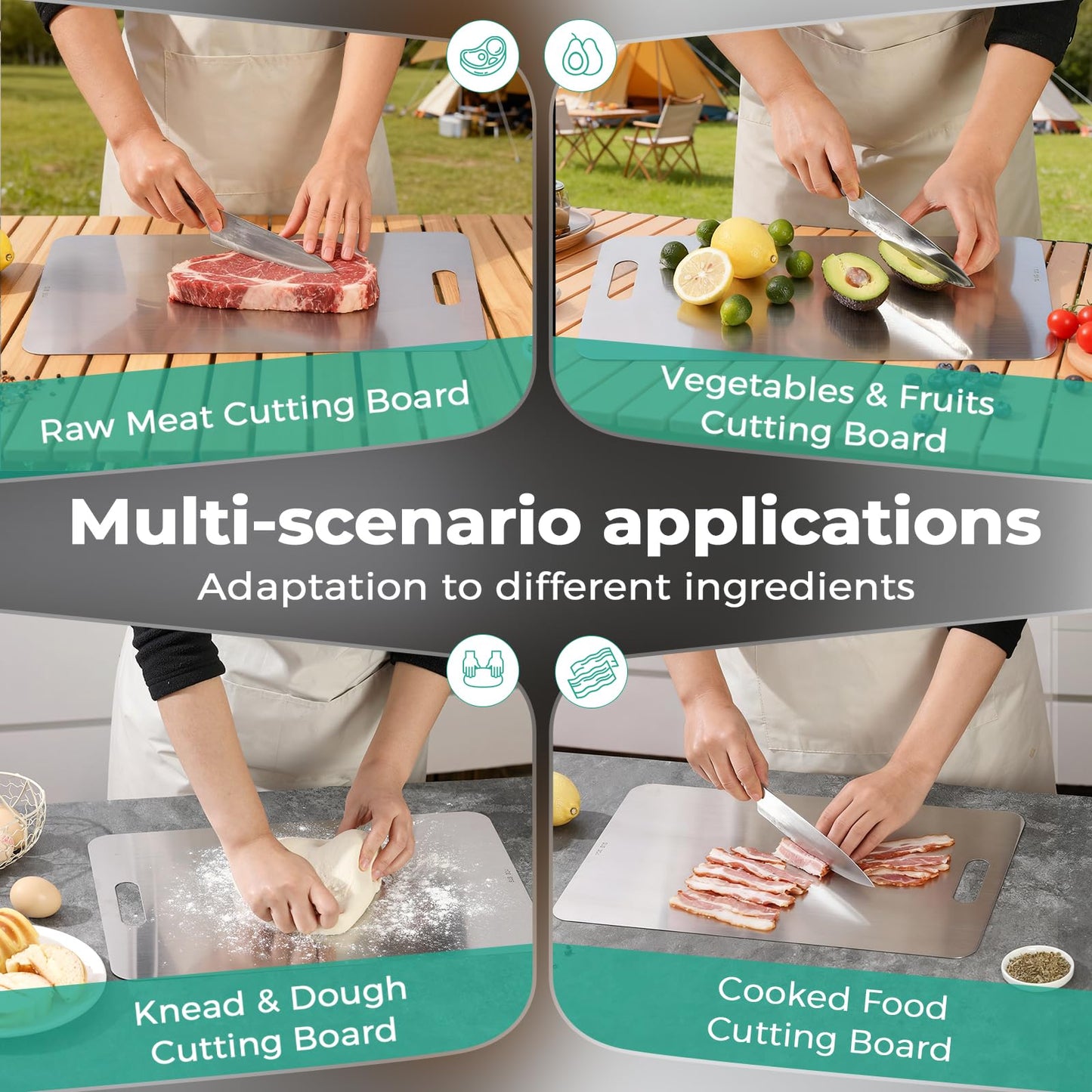 Katuchef Titanium Cutting Board - Upgraded 100% Pure Titanium Cutting Boards for Kitchen Non Toxic, Double Sided Food Grade Hygiene Non Moldy Dishwasher Safe Meat Fruit Metal Board (2PC S+L)