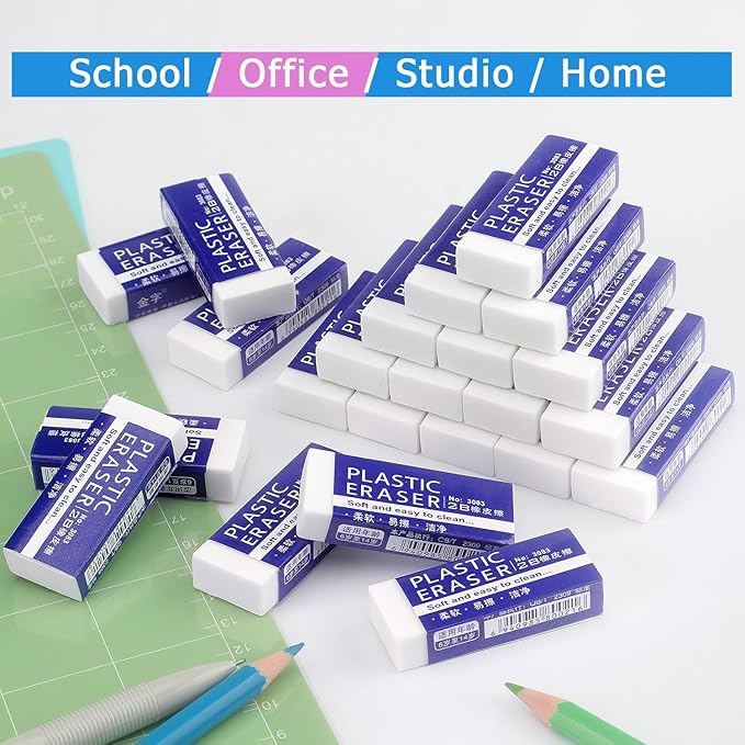 Tamaki 24 Pack Pencil Erasers, Large White Erasers for School Office, Art Erasers for Drawing
