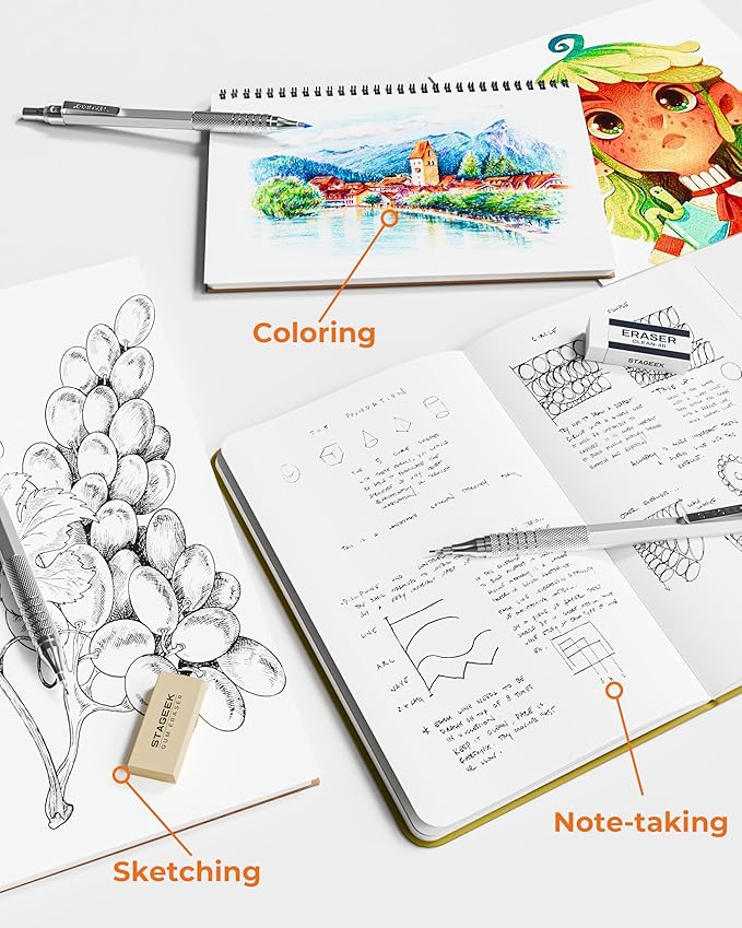 30PCS Silver Metal Mechanical Pencil Set in Leather Case, 0.5/0.7/0.9/2.0mm Art Drafting Pencils with 16 Tubes Graphite Leads (6B 4B 2B HB 2H 4H) & Colored Refills for Sketching, Drawing, Writing