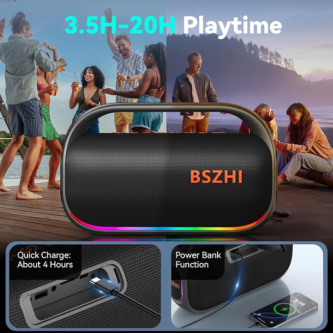80W(120W Peak) Bluetooth Speaker Loud, Portable IPX6 Waterproof Bluetooth Speakers Wireless TWS for Outdoor, Party, Travel, and Beach Camping with Light, BT5.0, USB/TF Card, AUX