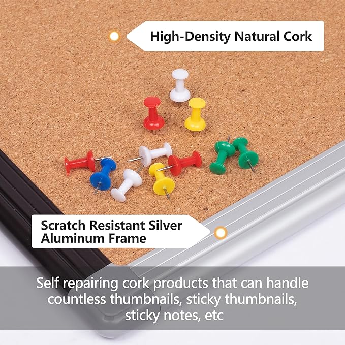 Board2by 2 Pack Cork Bulletin Board 20" x 30", Black/Silver Aluminium Framed Corkboard, Office Board for Wall Decor, Large Wall Mounted Notice Pin Board with 36 Push Pins for School, Home & Office