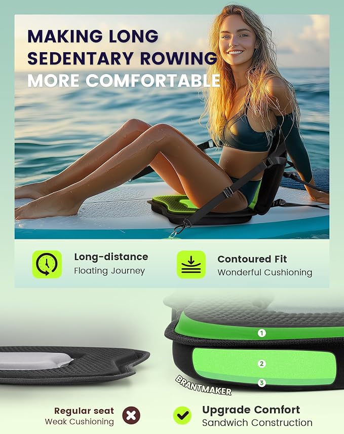 BRANTMAKER Kayak Seats with Back Support, Paddle Board Seat, Universal Thicken Cushion for Inflatable Paddleboard, Sup, Canoe, Ocean Kayak
