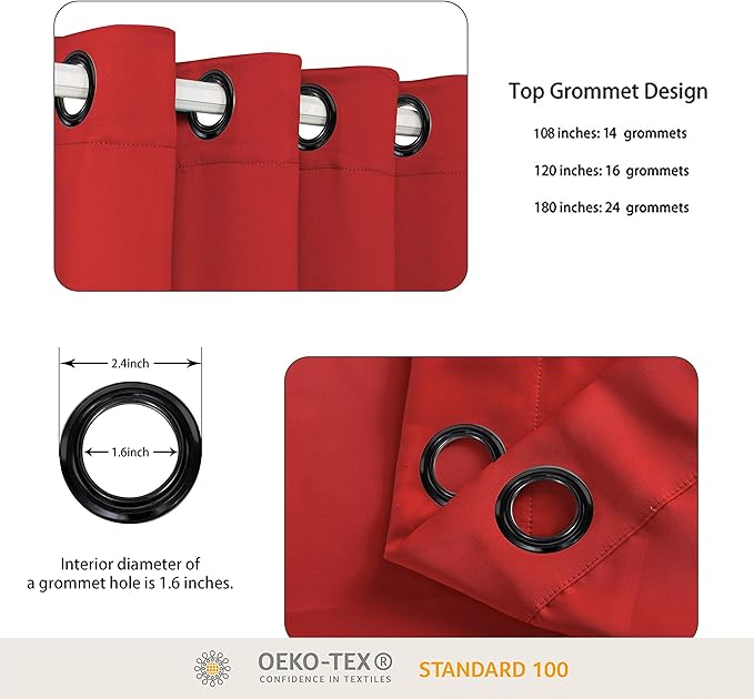 BONZER Wide Room Divider Black Curtain Total Privacy Wall Room Darkening Grommet Curtains for Shared Room, 84L x 108W Inch (7L x 9W ft), 1 Panel, Red