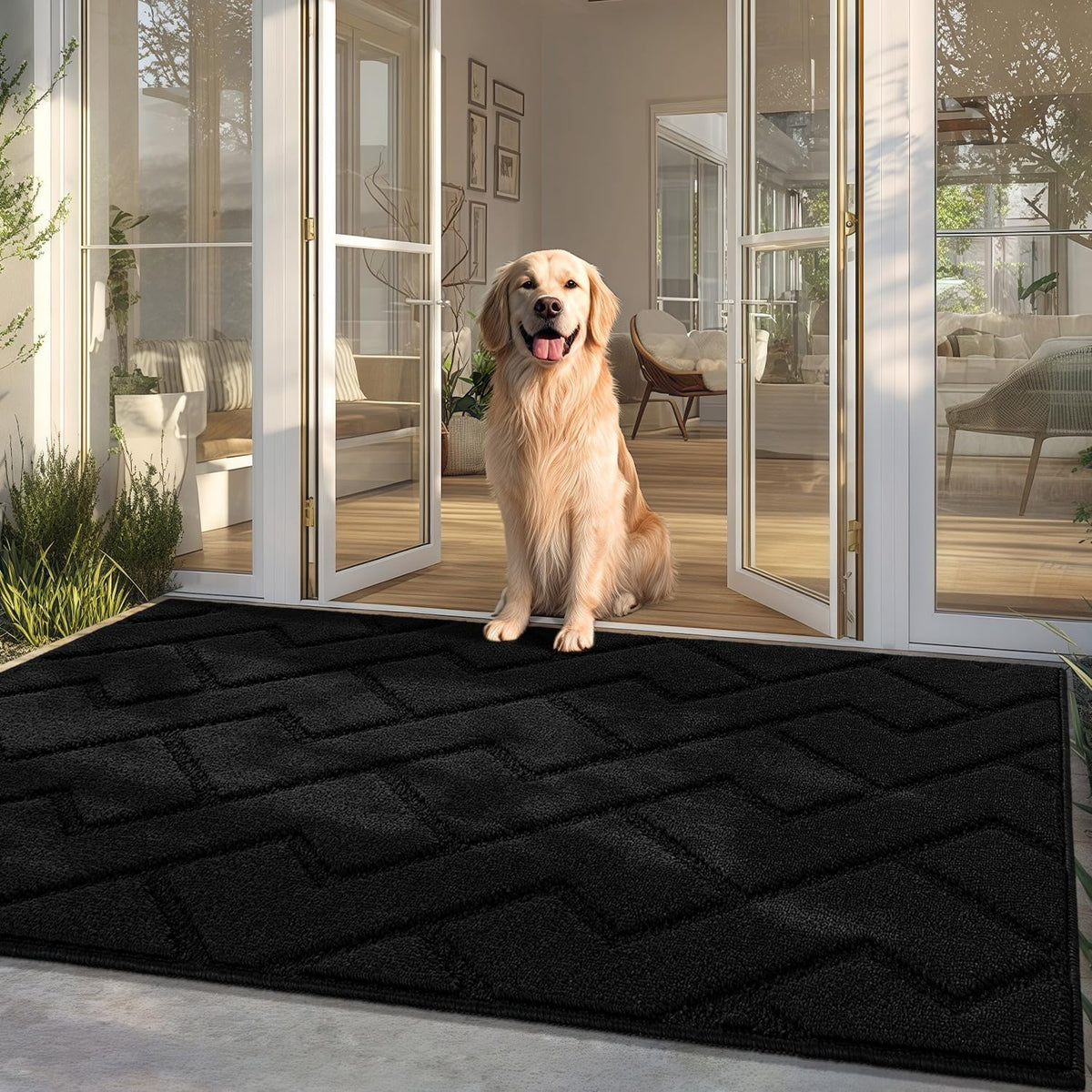 hicorfe Front Door Mat Outside Entrance,36"x59" Absorbent Muddy Dirt Resist Welcome Door Mats Outdoor Indoor,Stain and Fade Resistant,Non Slip Backing Entry Mat Doormat for Entryway(Black)