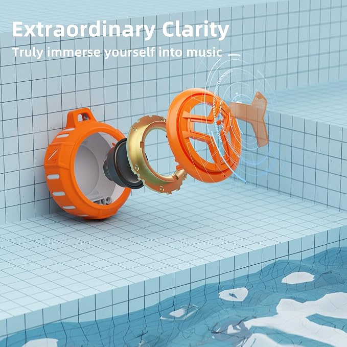 EBODA Bluetooth Shower Speaker, IPX7 Waterproof Portable Wireless Small Mini Speakers, Floating, 2000 mAh with RGB Light for Pool, Beach, Boat, Kayak Accessories, Gifts for Men and women -Orange