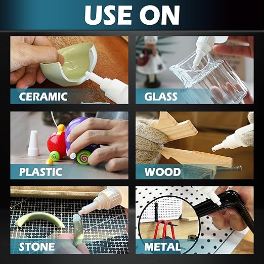 Super Glue Liquid, Instant Clear Cyanoacrylate Medium Thin Viscosity Adhesive, Food Safe CA Glue for Shoe Repair Leather Ceramic Plastic Glass Metal Wood Aquarium Porcelain Rubber Pottery Model Craft
